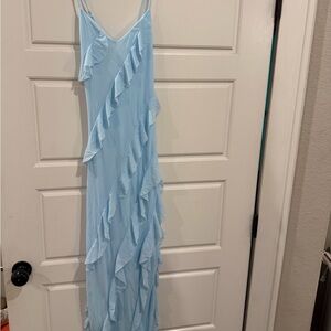 Elegant Light Blue Ruffle Dress